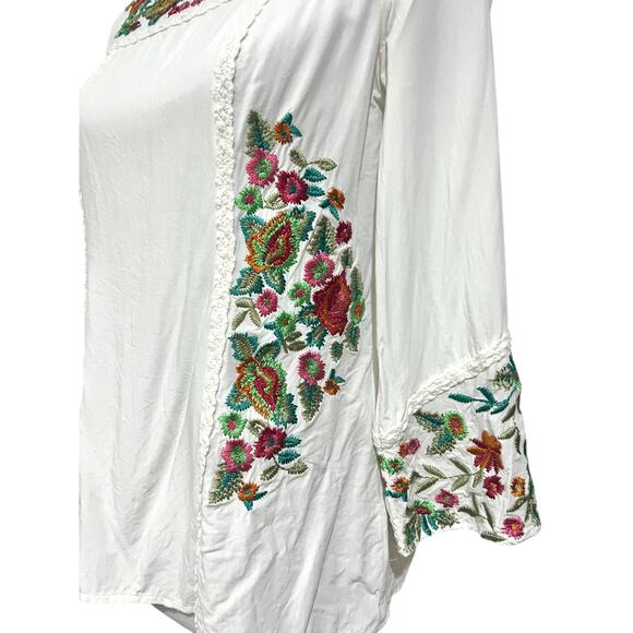 Sundance White Embroidered Top Floral Long Sleeve Peasant Boho Tunic Women’s XS - Picture 6 of 11